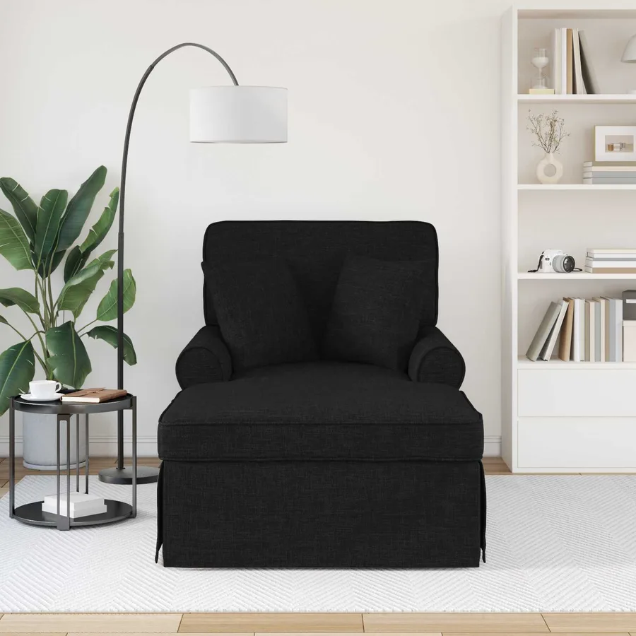 Chaise lounge avec jupe avec coussin 3 pcs Noir tissu - 3