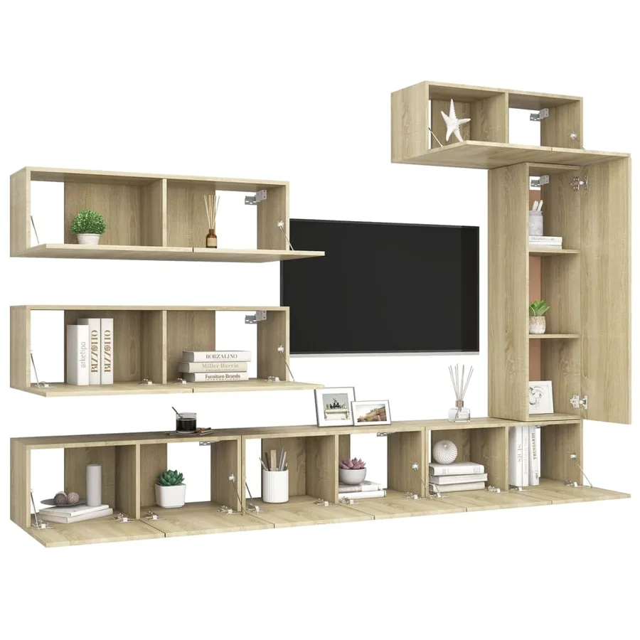 Ensemble de meuble TV 7 pcs Chêne sonoma Bois d'ingénierie - 3