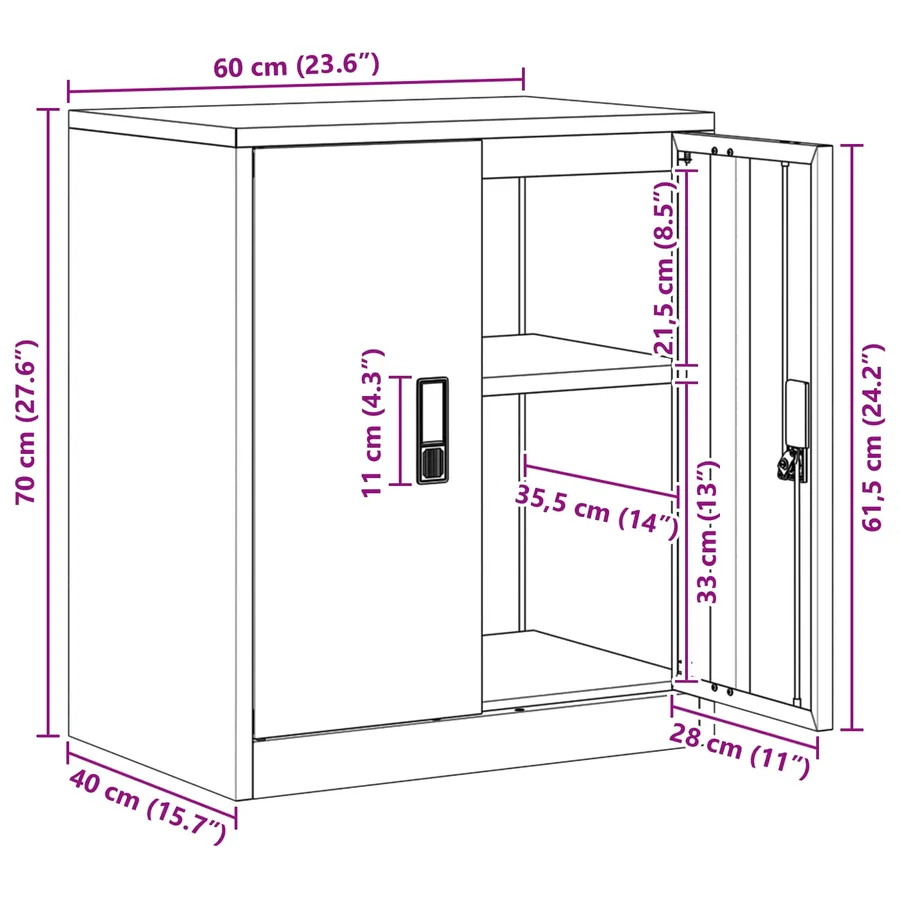 Armoire de rangement Jaune moutarde 60 x 40 x 70 cm Acier - 13
