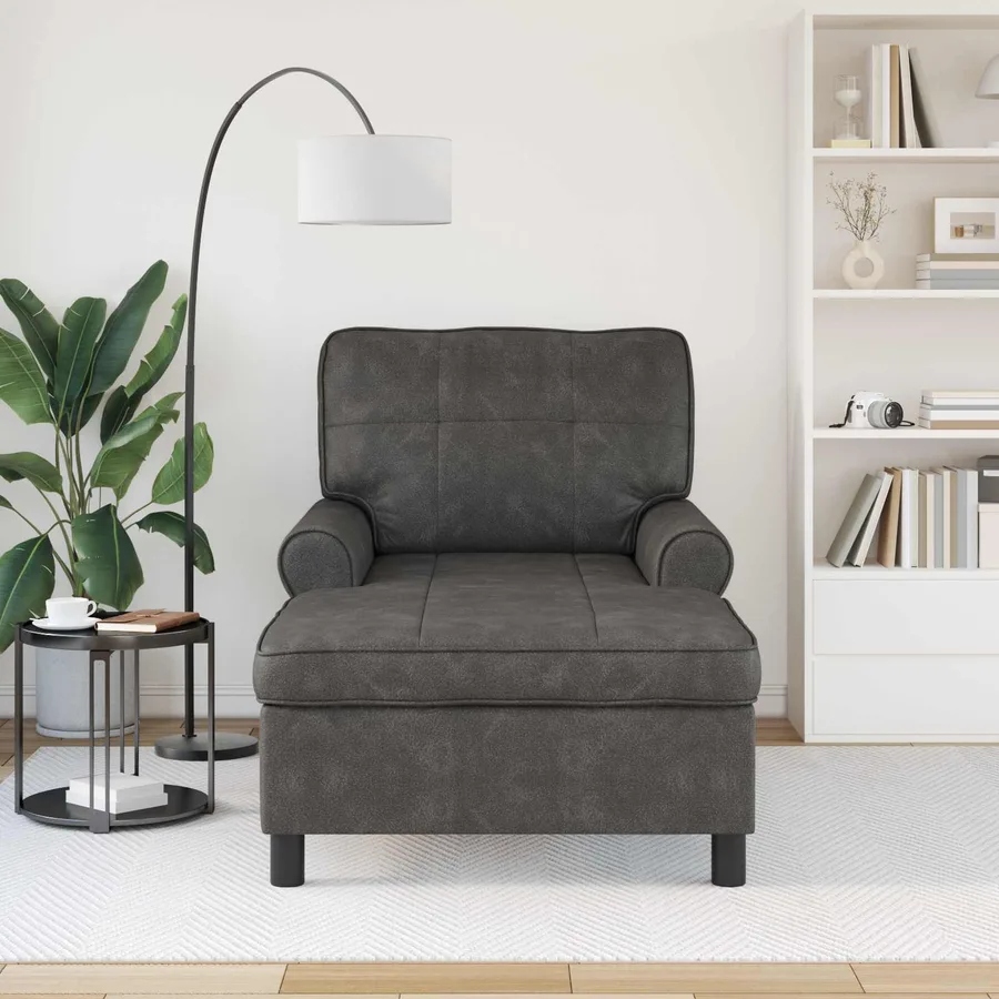 Chaise longue avec coussin Noir 91 x 157 x 91 cm Simili cuir - 3