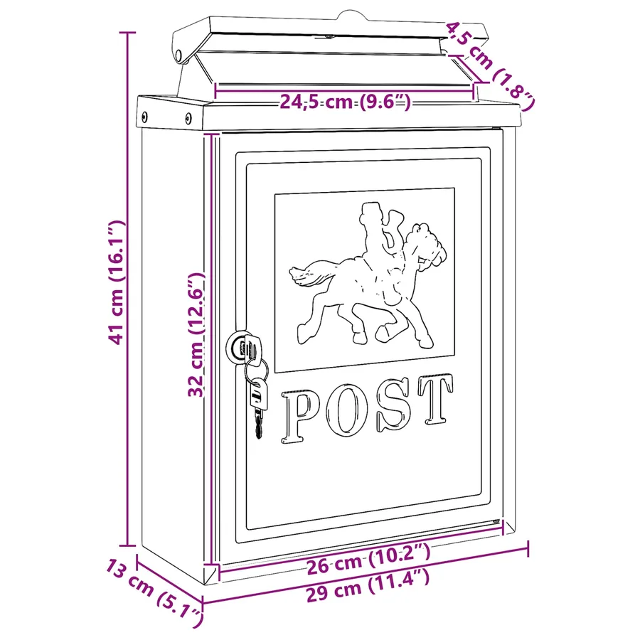 Boîte aux lettres murale Vert 29 x 13 x 41 cm Aluminium coulé - 11