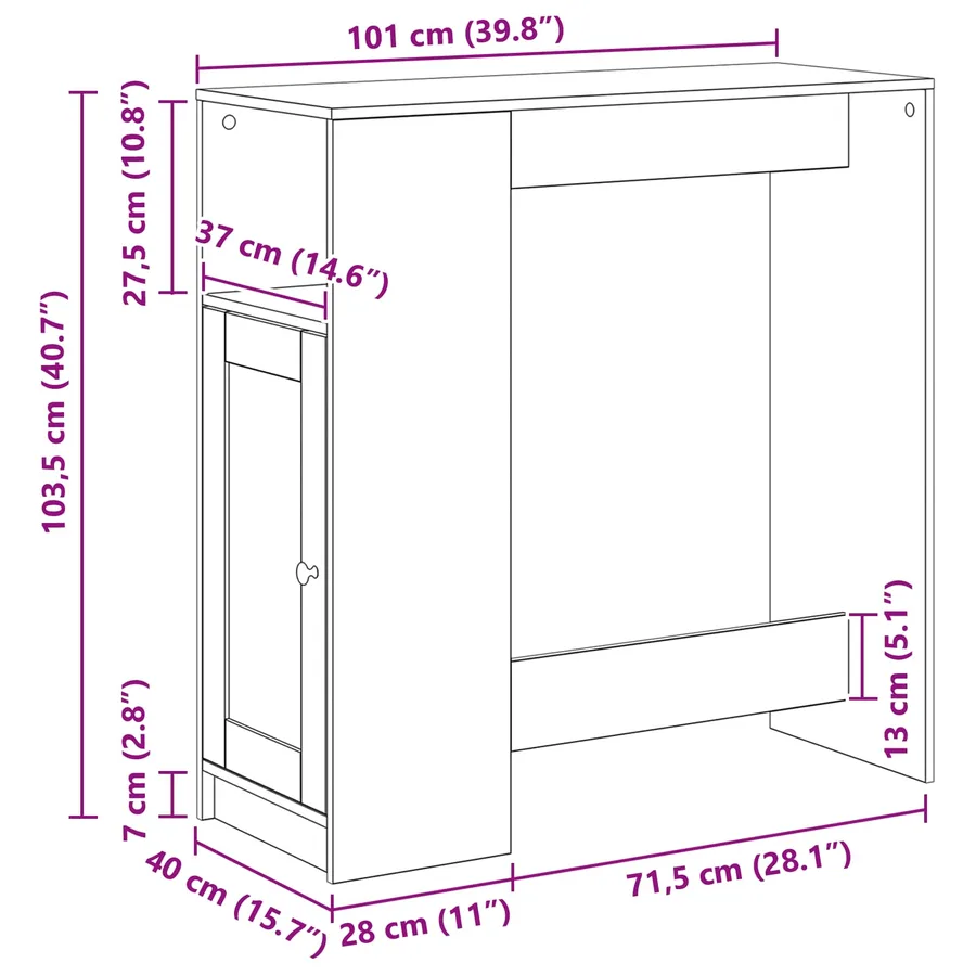 Table de bar Chêne noir 101 x 40 x 103,5 cm Bois d'ingénierie - 11