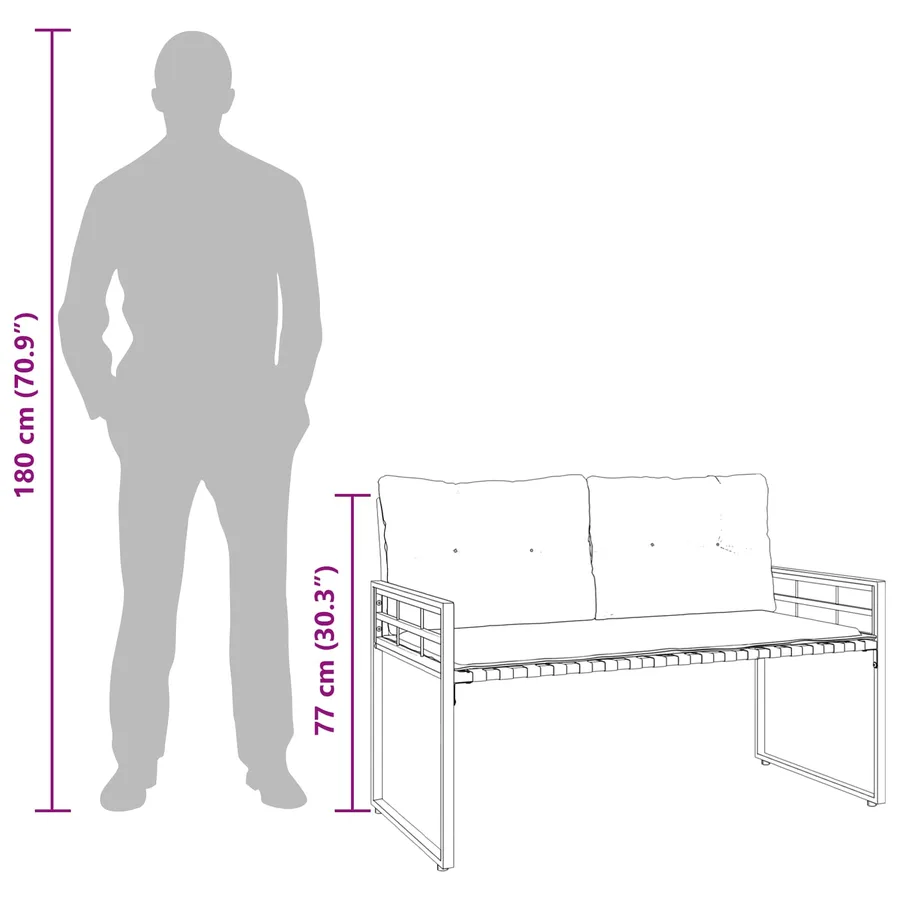 Banc à couches en bois avec coussin Gris clair 114 x 55 x 77 cm - 10