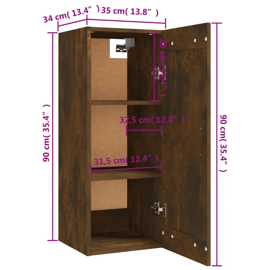 Armoire suspendue Chêne fumé 35x34x90 cm Bois d'ingénierie - 10