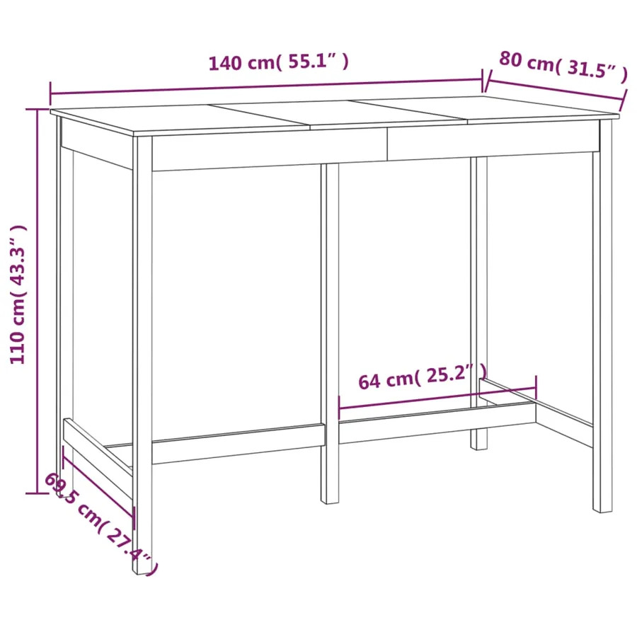 Table de bar Marron miel 140x80x110 cm Bois massif de pin - 8