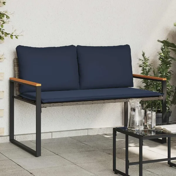 banc avec coussin Gris et bleu marine 115 x 65 x 72 cm Rotin