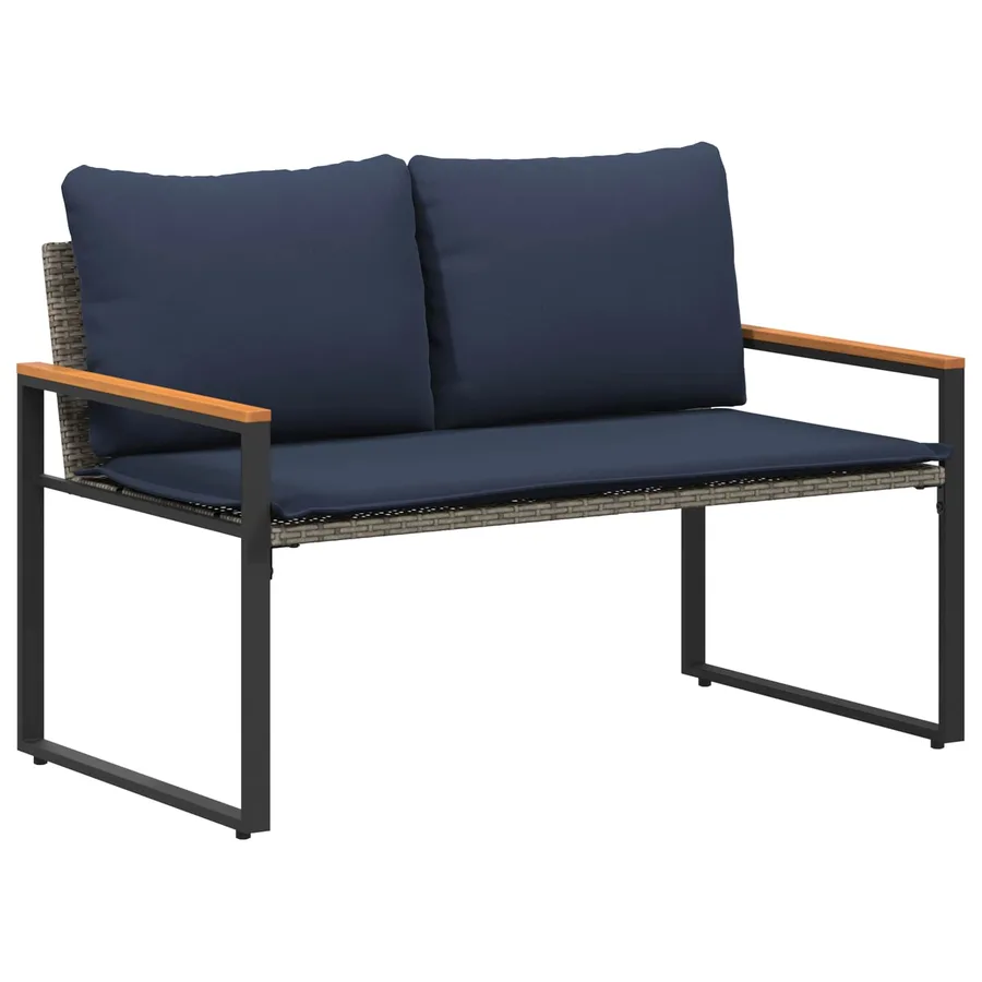 banc avec coussin Gris et bleu marine 115 x 65 x 72 cm Rotin - 2