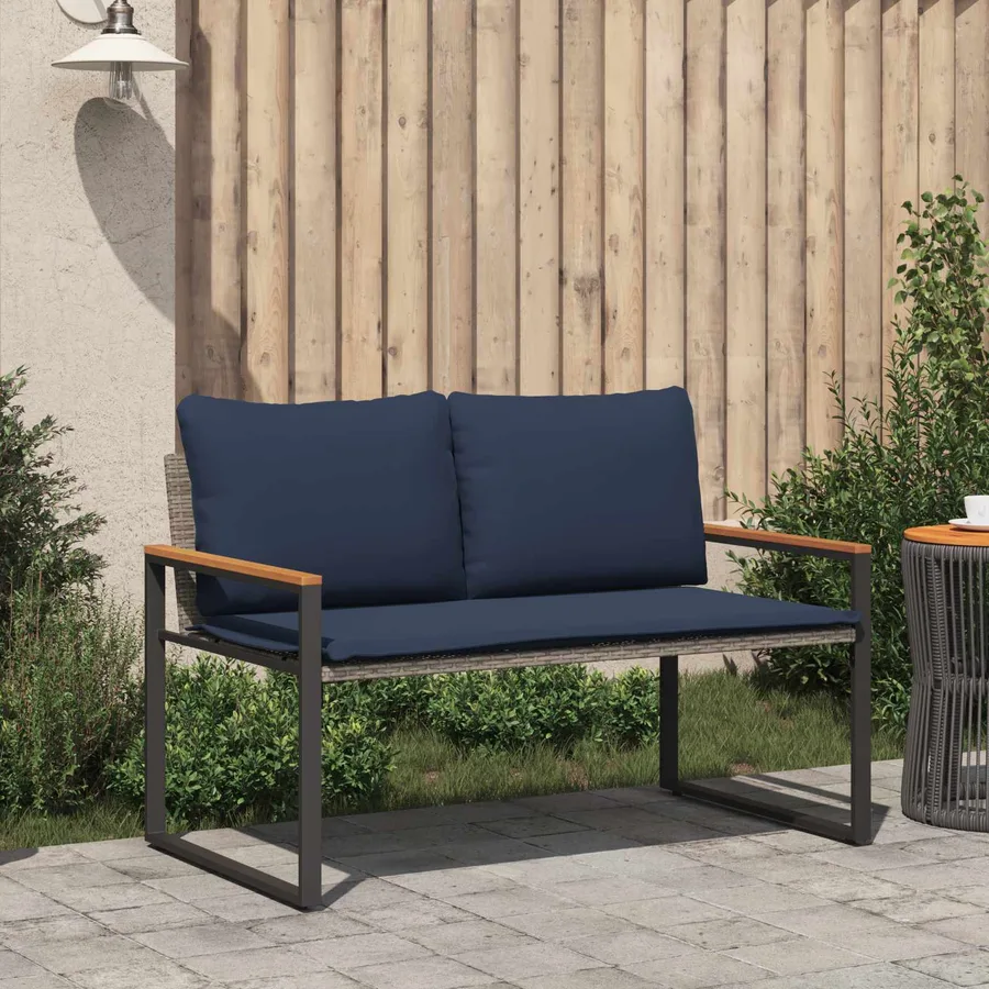 banc avec coussin Gris et bleu marine 115 x 65 x 72 cm Rotin - 3