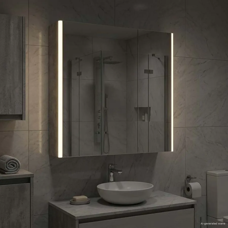 Armoire Miroir de Salle de Bain Gris béton 63,5 x 15,5 x 70 cm