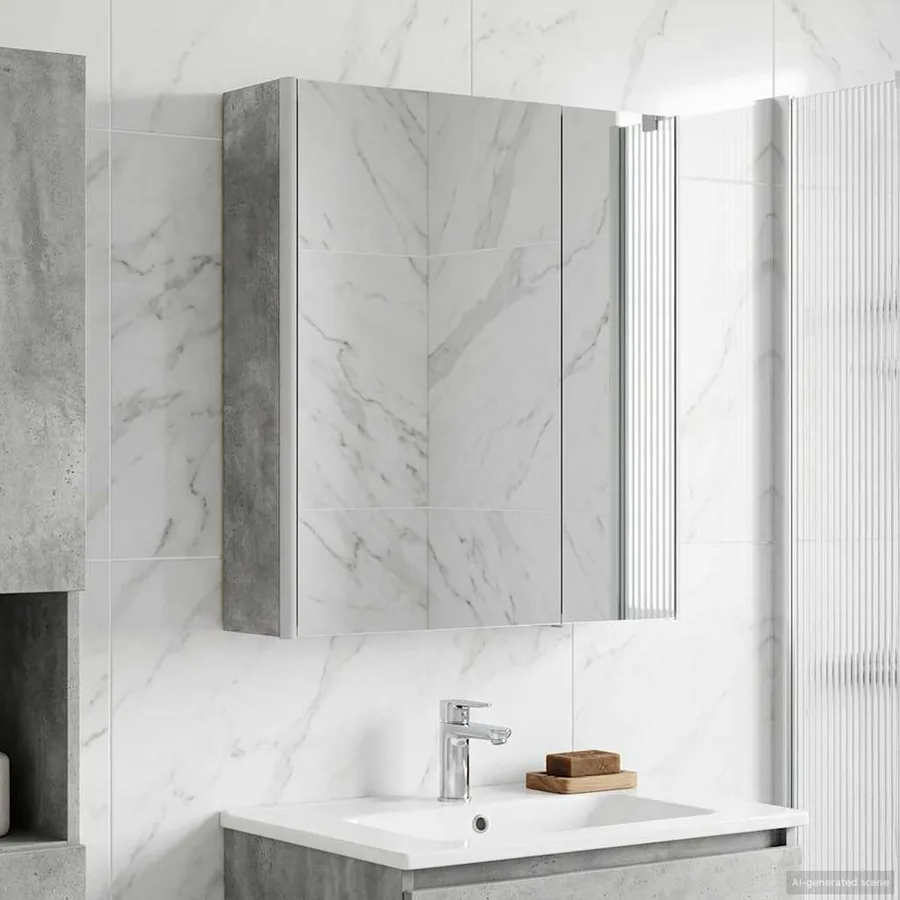 Armoire Miroir de Salle de Bain Gris béton 63,5 x 15,5 x 70 cm - 4