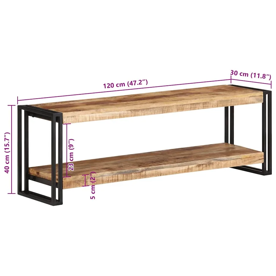 Meuble TV 120x30x40 cm Bois de manguier brut - 11