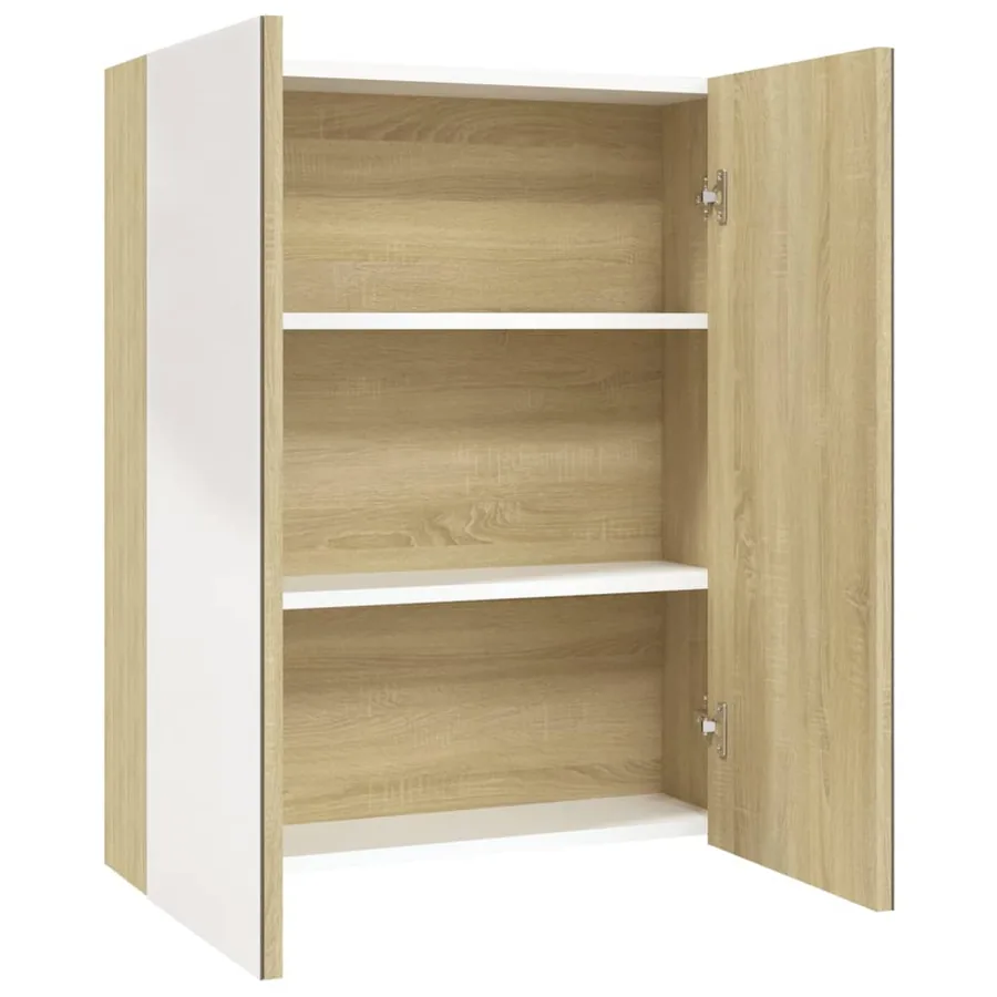 Armoire à miroir de salle de bain 60x15x75cm MDF Blanc et chêne - 2