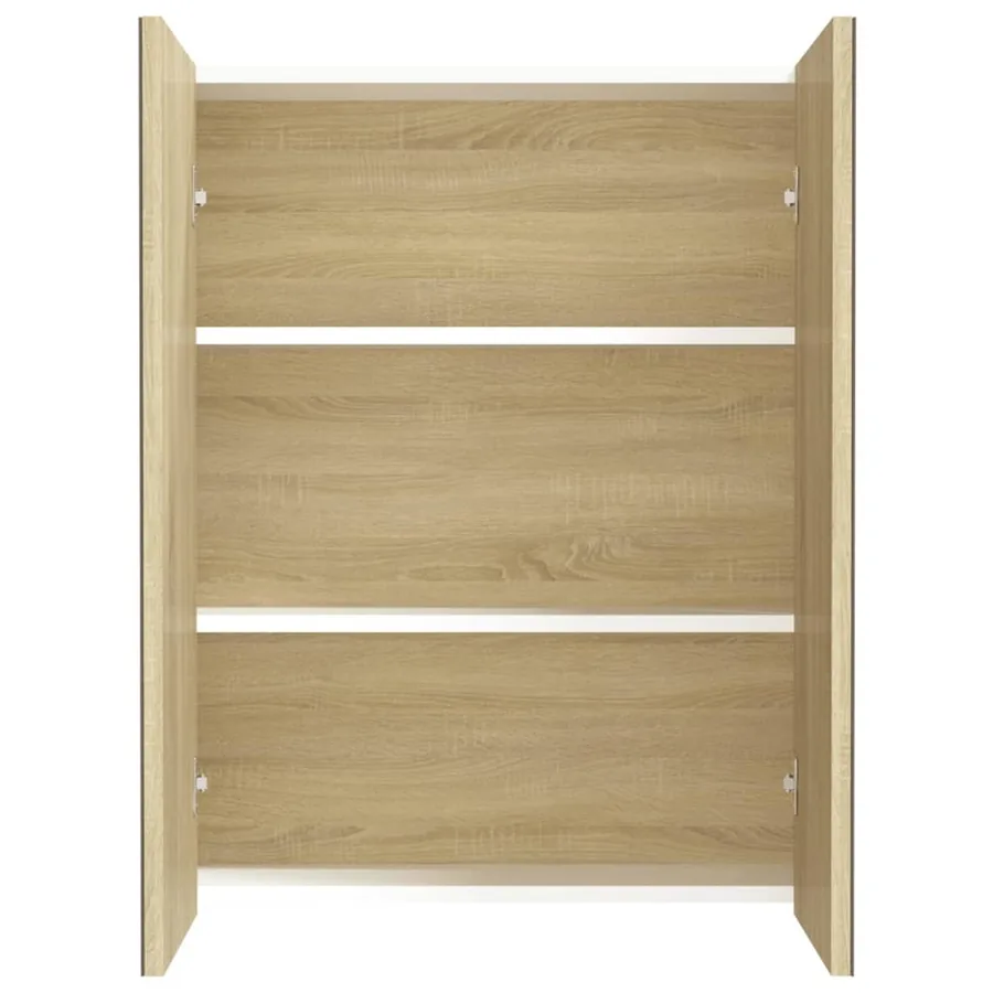 Armoire à miroir de salle de bain 60x15x75cm MDF Blanc et chêne - 3