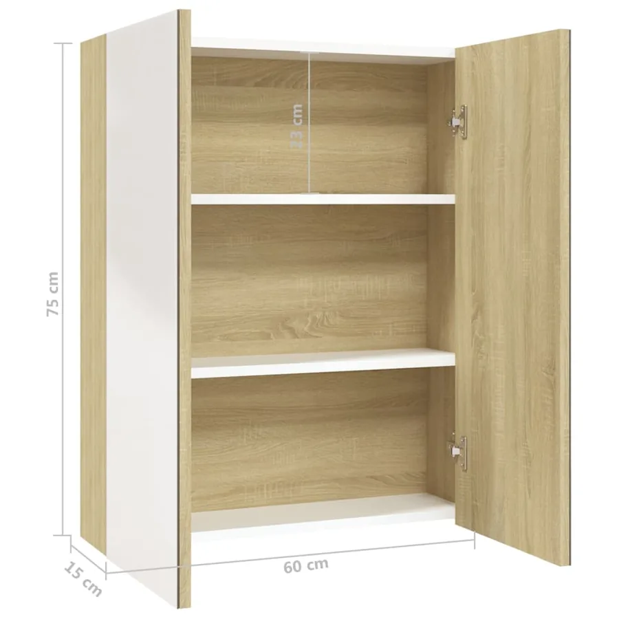 Armoire à miroir de salle de bain 60x15x75cm MDF Blanc et chêne - 8