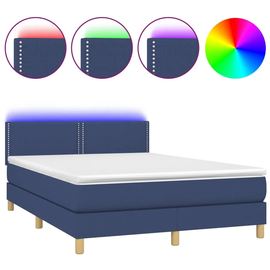 Sommier à lattes de lit avec matelas LED Bleu 140x190 cm Tissu - 2