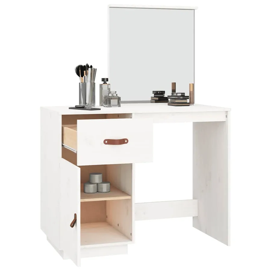 Coiffeuse Blanc 95x50x134 cm Bois de pin massif - 5