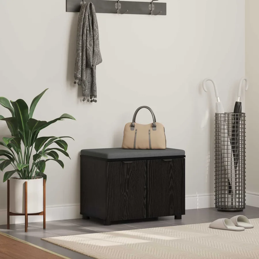 Banc d'entrée avec coussin Chêne Noir 60 x 38 x 46 cm
