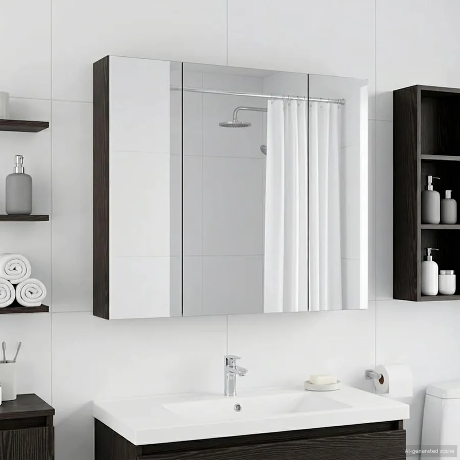 Armoire Miroir de Salle de Bain Chêne noir 80 x 14.5 x 70 cm