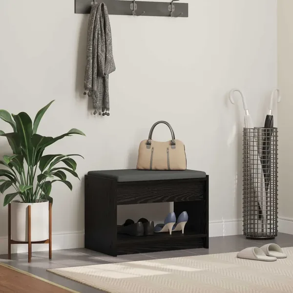 Banc d'entrée avec coussin Chêne Noir 63 x 38 x 45 cm