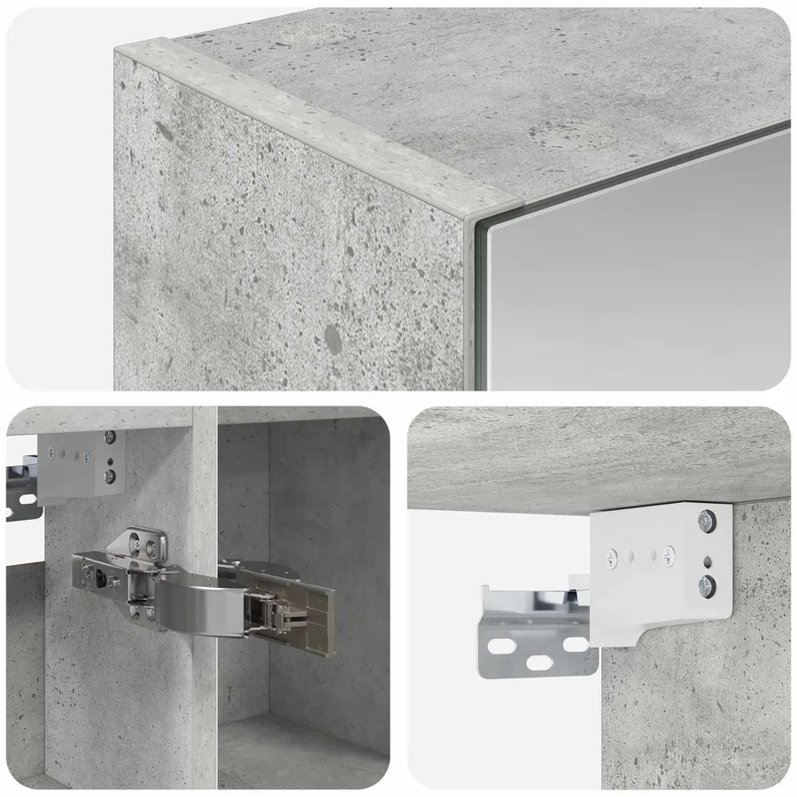 Armoire Miroir de Salle de Bain Gris béton 80 x 14.5 x 70 cm - 9