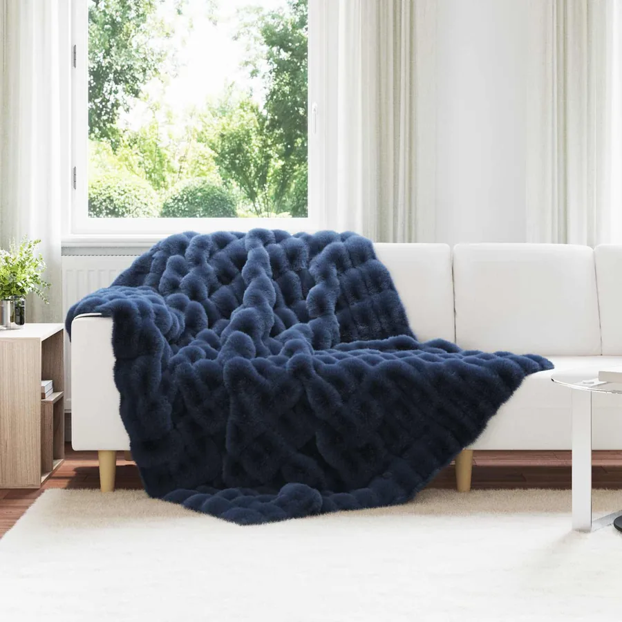Couverture antidérapante en fausse de lapin Olite Bleu Marine