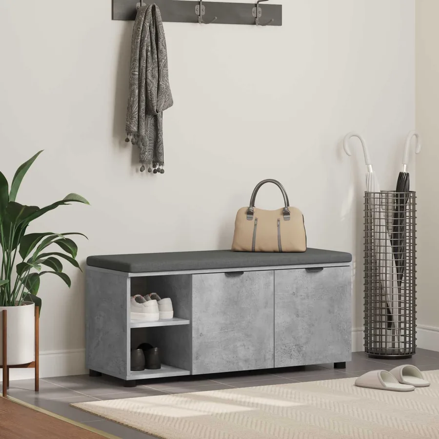 Banc d'entrée avec coussin Gris Béton 100 x 38 x 46 cm