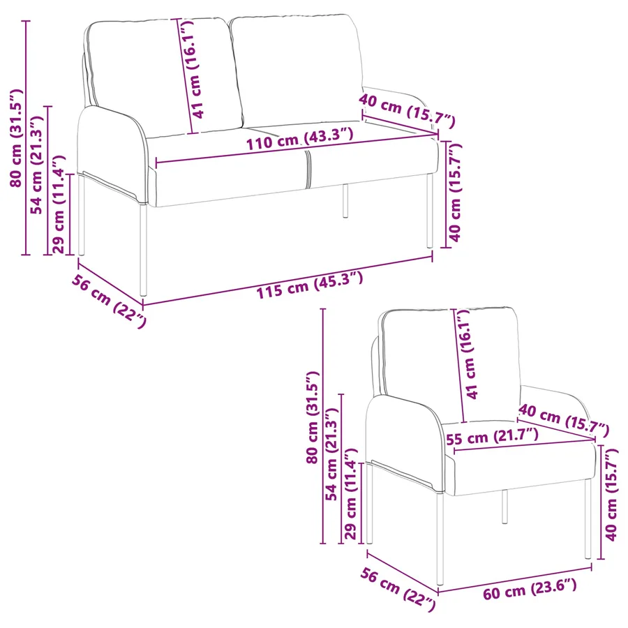 Ensembles de canapés 3 pcs Gris clair 115 x 56 x 80 cm - 11