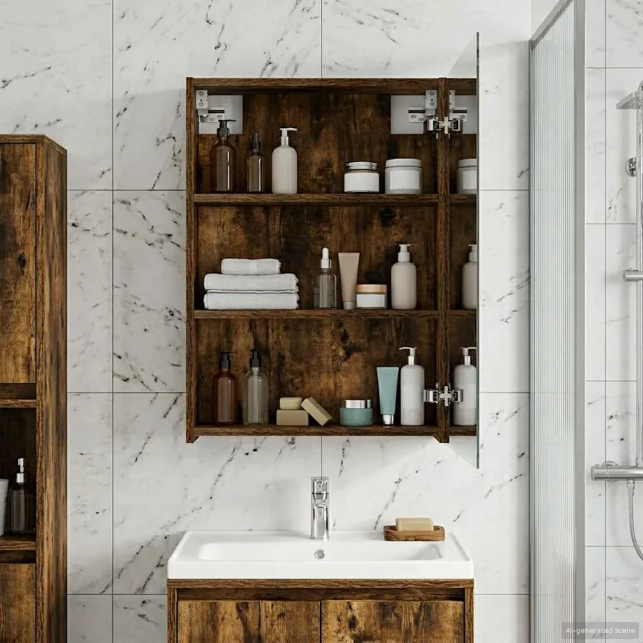 Armoire Miroir de Salle de Bain Chêne fumé 50 x 14,5 x 70 cm