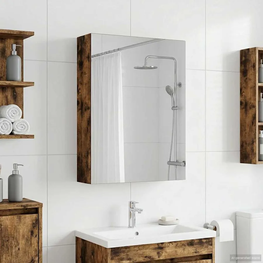Armoire Miroir de Salle de Bain Chêne fumé 50 x 14,5 x 70 cm - 4
