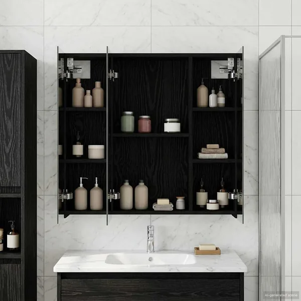 Armoire Miroir de Salle de Bain Chêne noir 70 x 14,5 x 70 cm