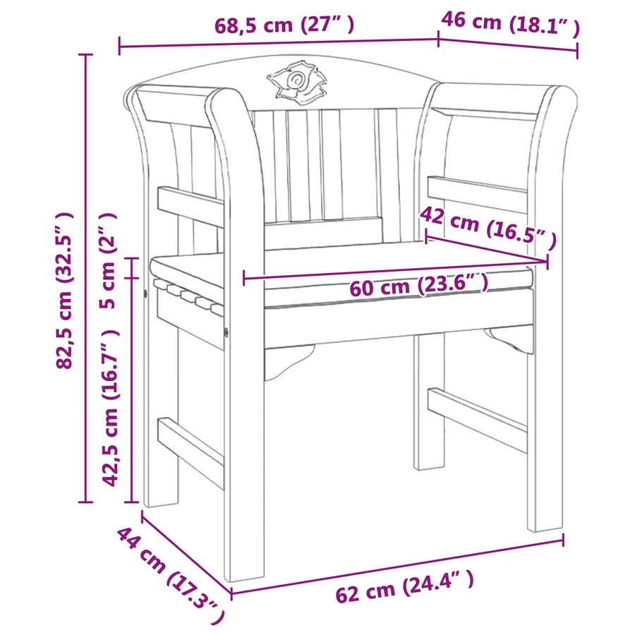 Banc rose Naturel 68,5 x 46 x 82,5 cm Bois d'Acacia Massif - 9