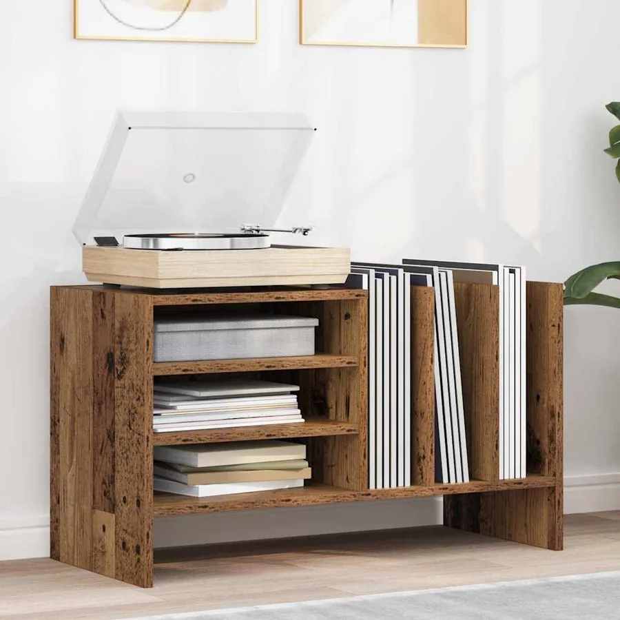 Meuble à vinyles avec étagère Bois ancien 78,5 x 35 x 45 cm