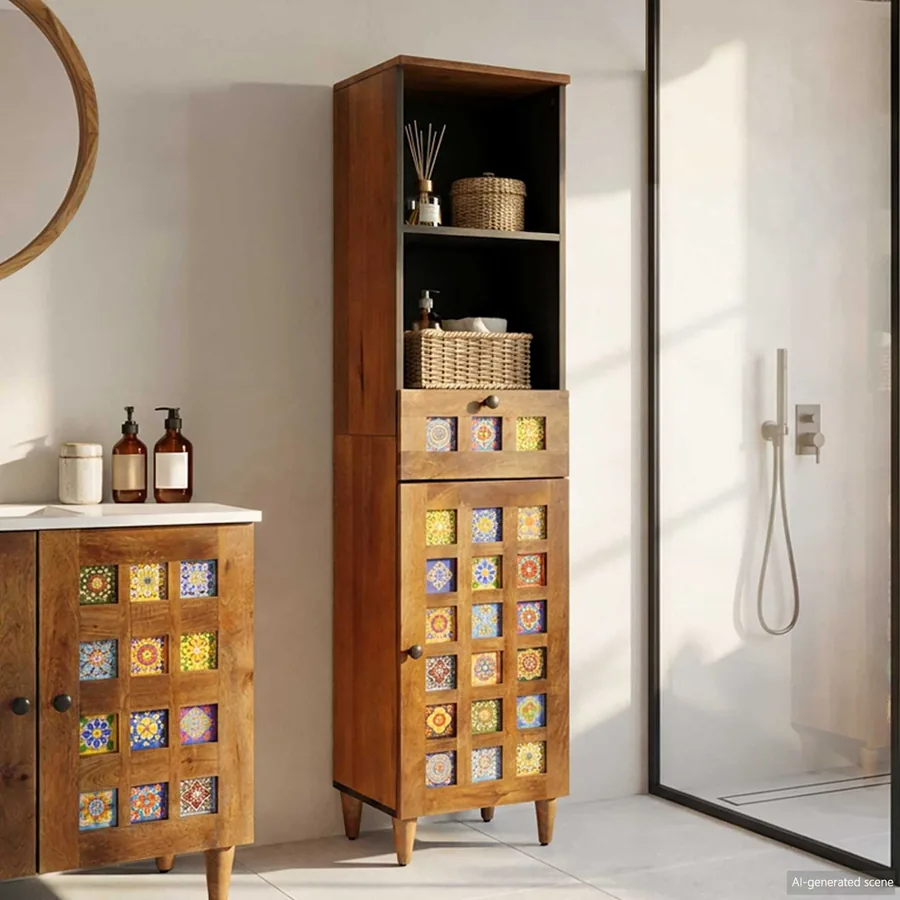 Armoire de salle de bain avec tiroir Noyer 38 x 33 x 160 cm