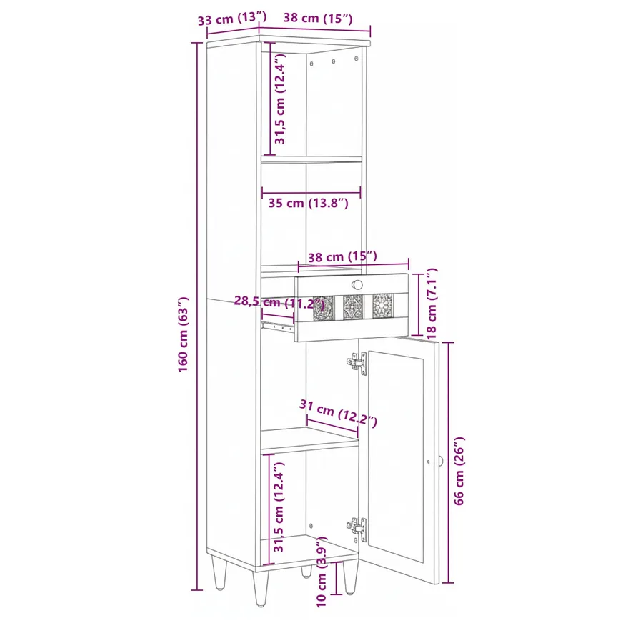 Armoire de salle de bain avec tiroir Noyer 38 x 33 x 160 cm - 13