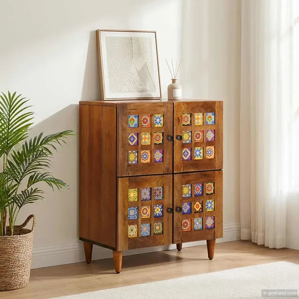 Buffet avec porte Noyer 60 x 33 x 75 cm Bois de mangue massif
