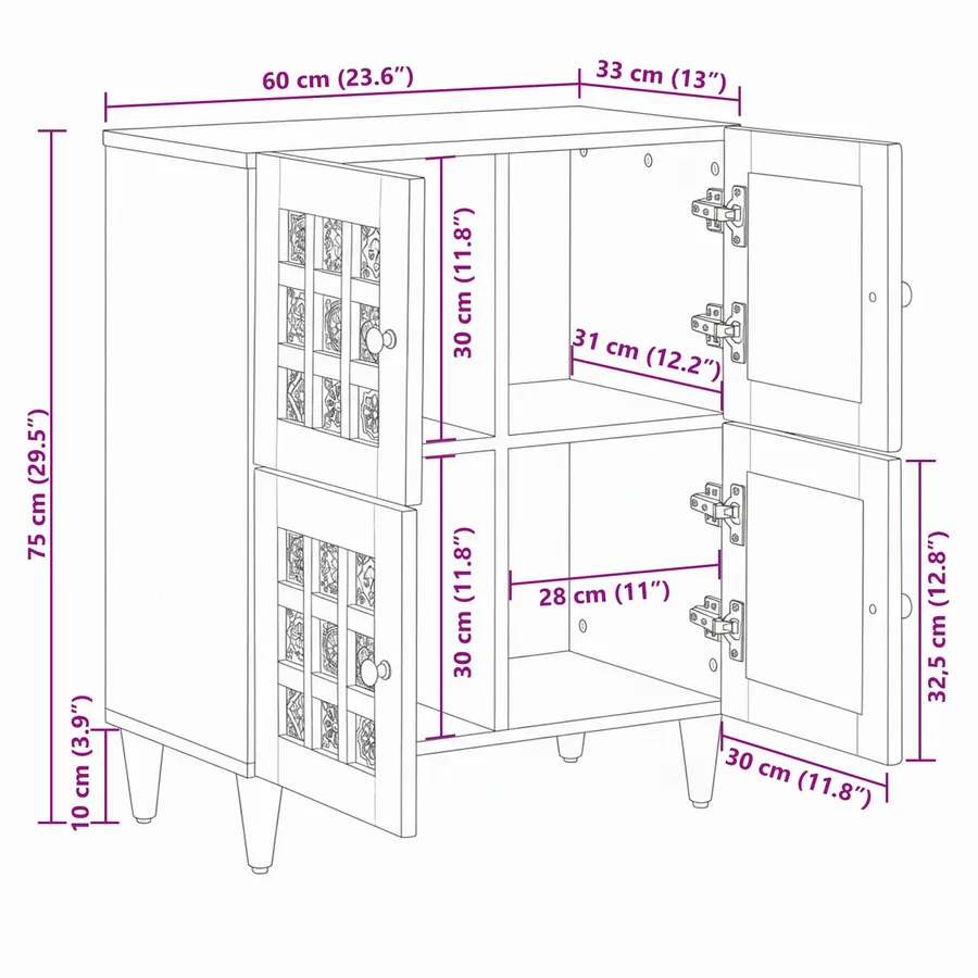 Buffet avec porte Noyer 60 x 33 x 75 cm Bois de mangue massif - 12