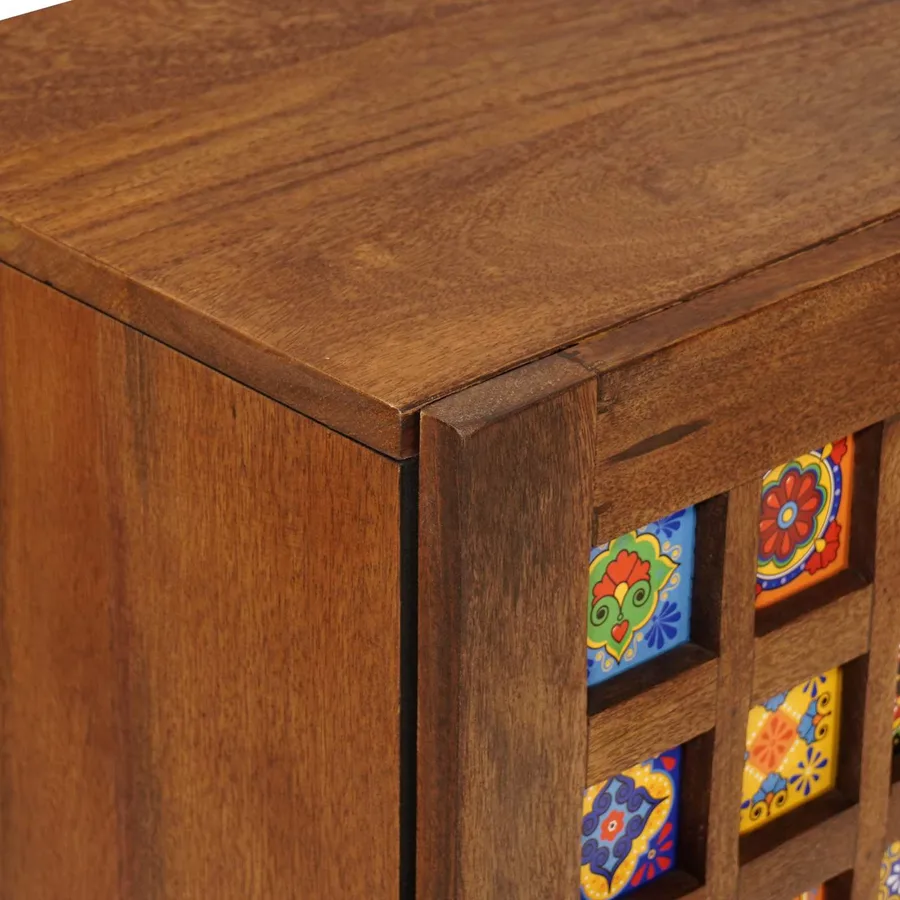Buffet avec porte Noyer 60 x 33 x 75 cm Bois de mangue massif - 7