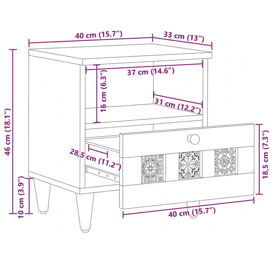 Cabinet de chevet avec tiroir 2 pcs Marron 40 x 33 x 46 cm - 11