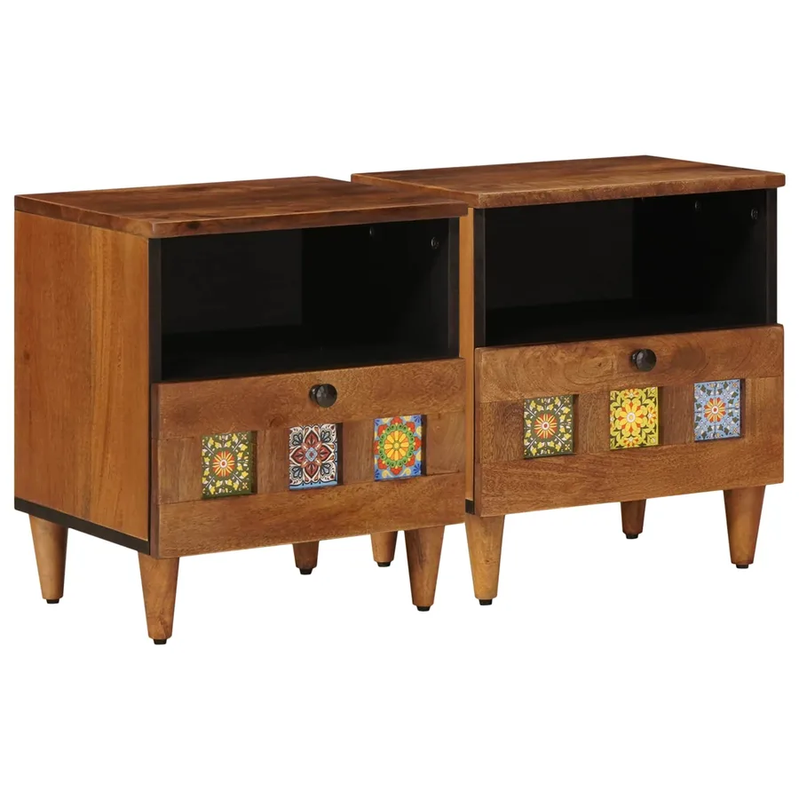 Cabinet de chevet avec tiroir 2 pcs Marron 40 x 33 x 46 cm - 2