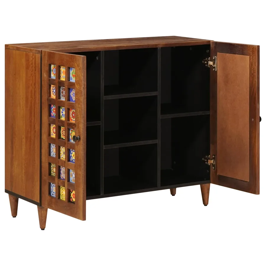 Buffet avec porte Noyer 90 x 33,5 x 75 cm Bois de mangue massif - 3