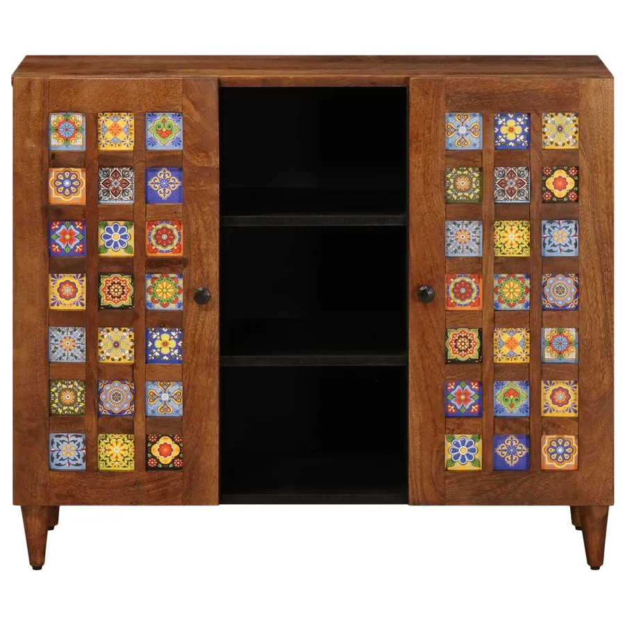 Buffet avec porte Noyer 90 x 33,5 x 75 cm Bois de mangue massif - 4