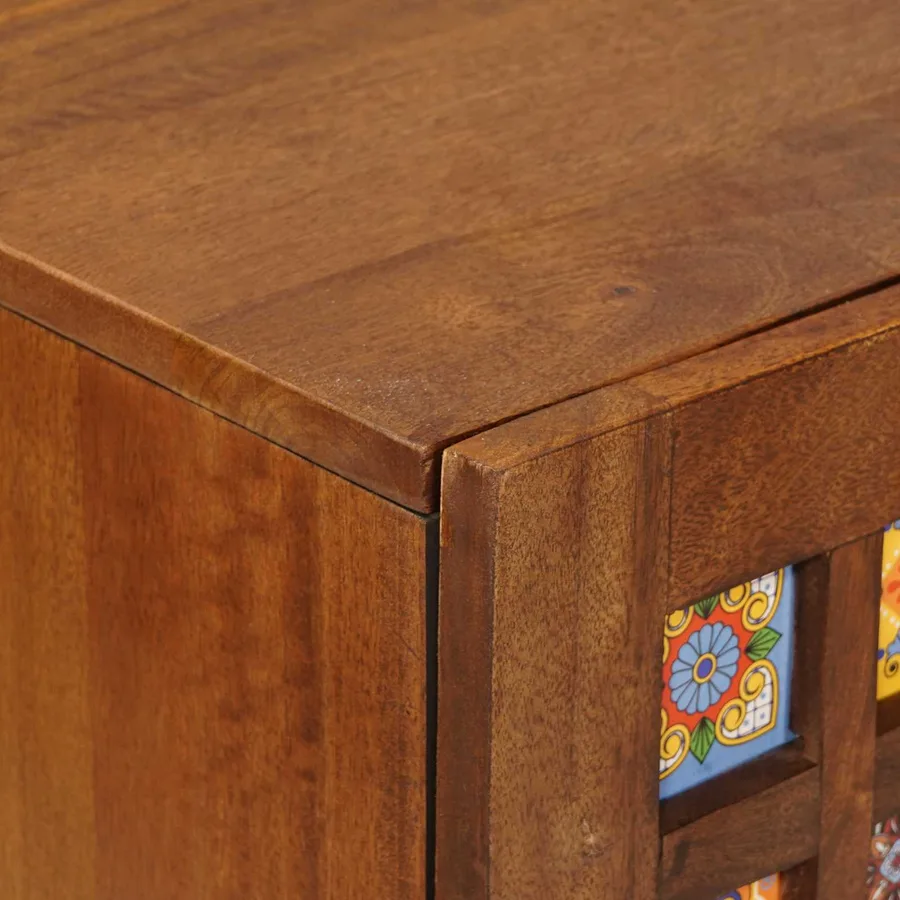 Buffet avec porte Noyer 90 x 33,5 x 75 cm Bois de mangue massif - 7