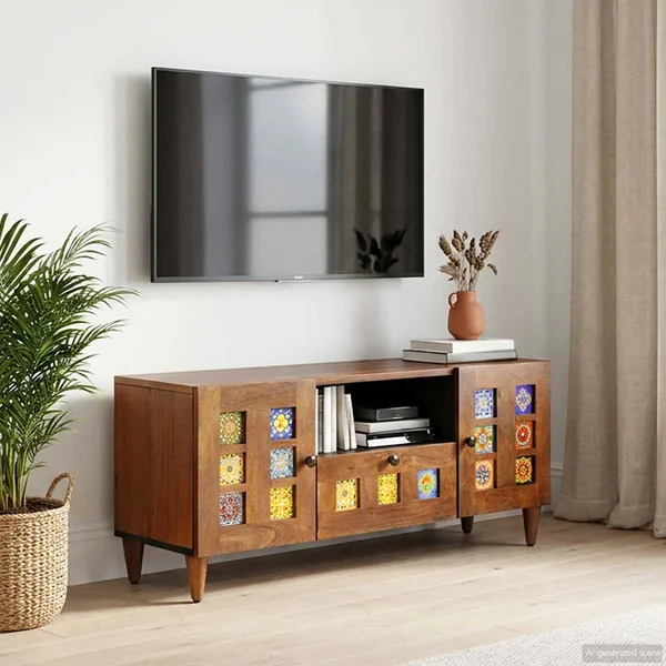 Meuble TV Noyer 105 x 33 x 46 cm Bois de mangue massif