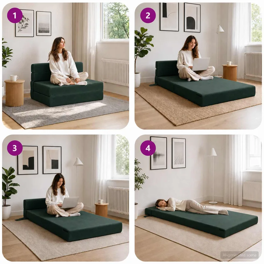 Canapé-lit pliable Vert foncé 70 x 80 x 60 cm Tissu - 7