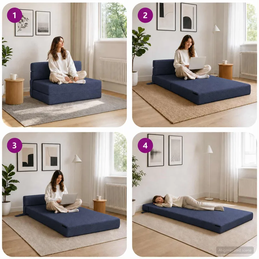 Canapé-lit pliable Bleu 100 x 80 x 60 cm Tissu - 7
