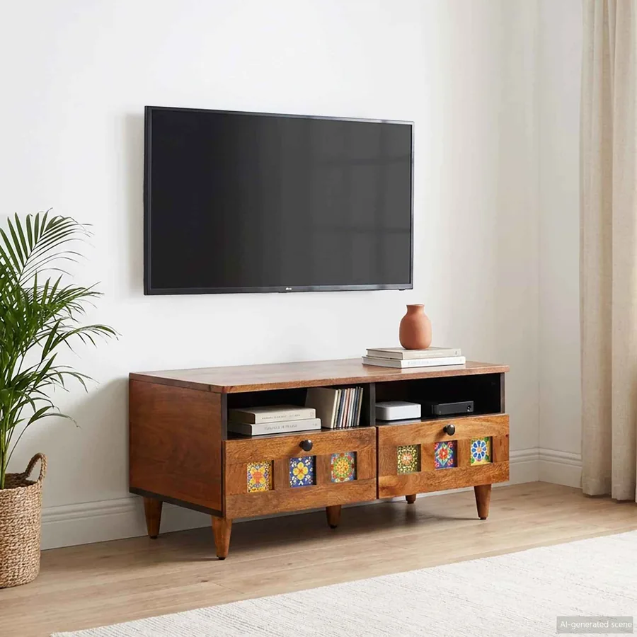 Meuble TV Noyer 70 x 33 x 46 cm Bois de mangue massif