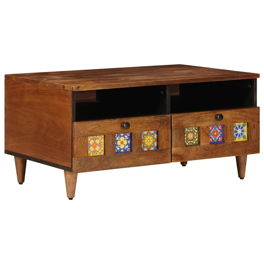 Meuble TV Noyer 70 x 33 x 46 cm Bois de mangue massif - 2