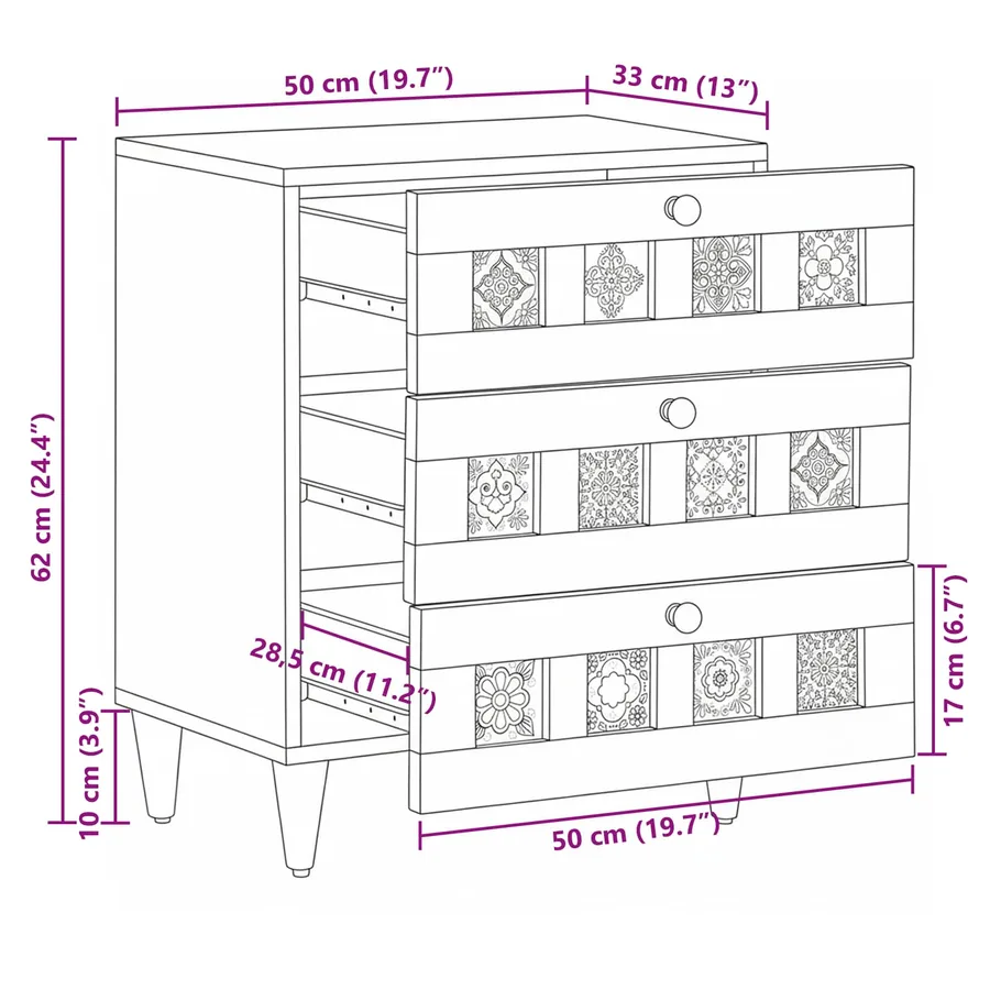 Cabinet de chevet Marron 50 x 33 x 62 cm Bois de mangue massif - 12