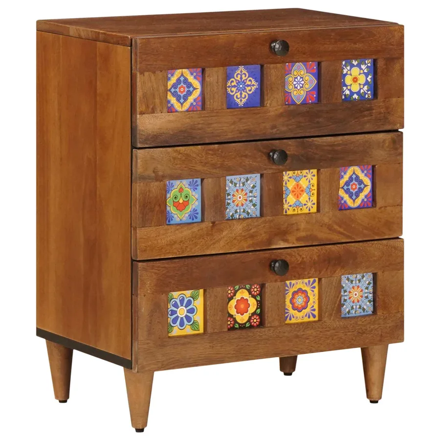 Cabinet de chevet Marron 50 x 33 x 62 cm Bois de mangue massif - 2