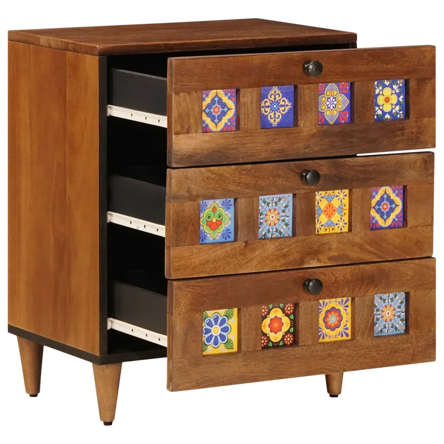 Cabinet de chevet Marron 50 x 33 x 62 cm Bois de mangue massif - 3